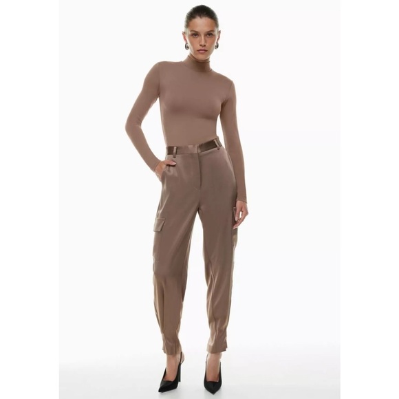 Aritzia Babaton Refined Satin Deep Taupe Brown High Waisted Cargo Pants - Picture 2 of 7